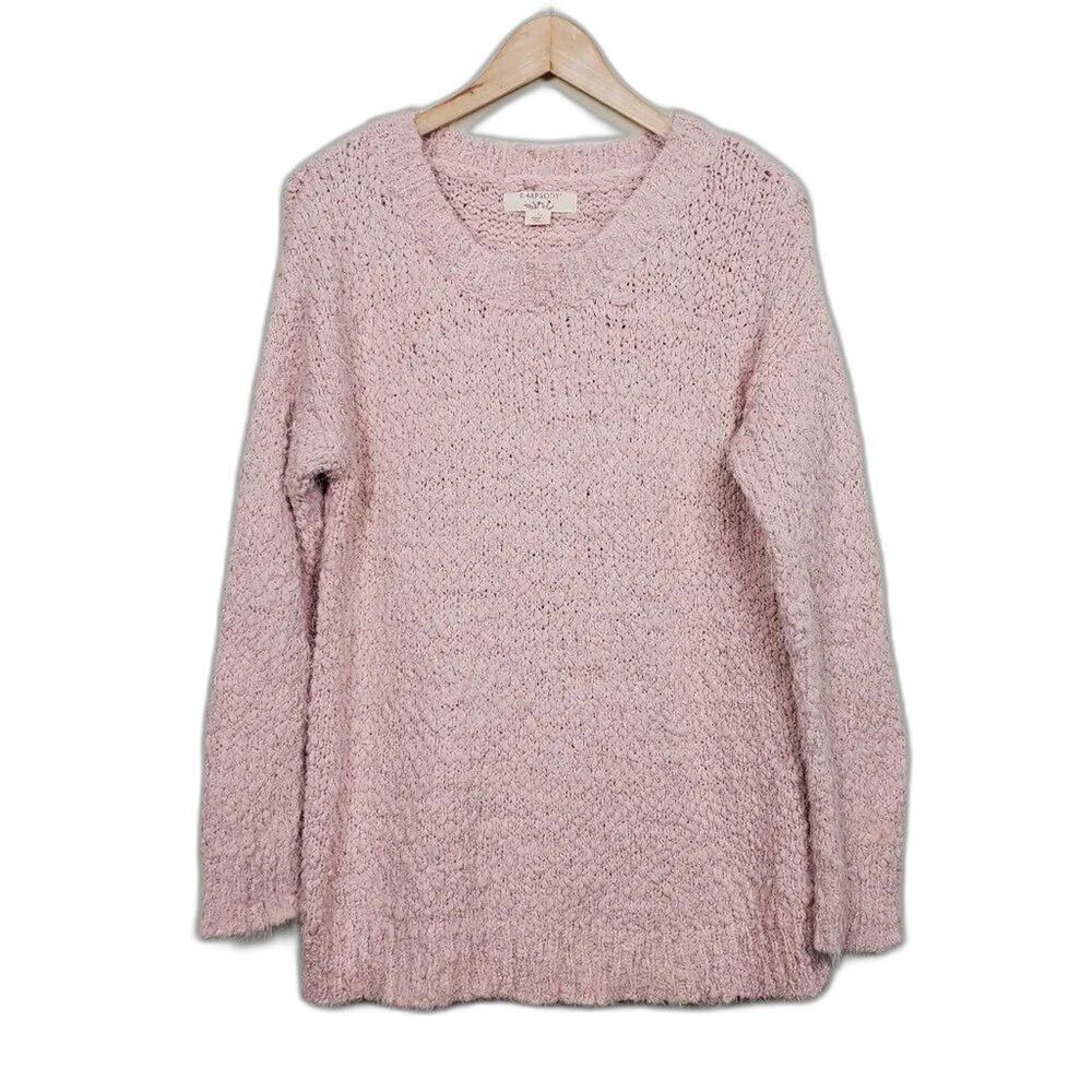 Rhapsody Textured Knit Sweater Long Sleeve Pink Womens L Boho Pullover